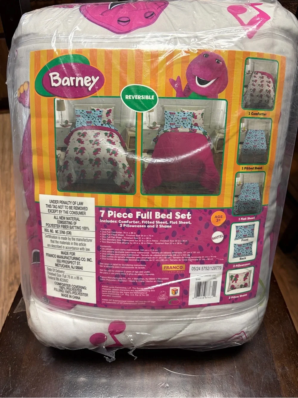 7 pc Barney Sheets Comforter Pillowcases Shams FULL Size  Franco